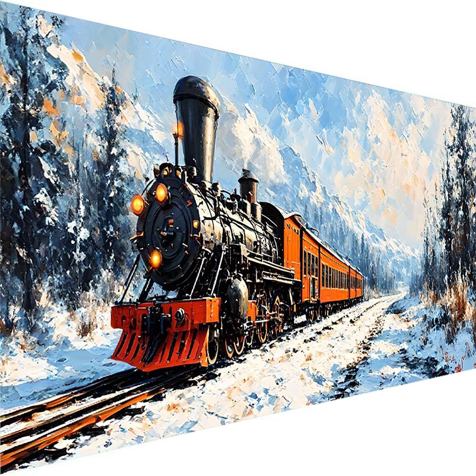Malen nach Zahlen Kinder Winter, Geschenke für Mädchen Junge, Bastelset Kinder, Malen nach Zahlen Zug | Malen nach Zahlen Ohne Rahmen, für Home Wand Dekor Geschenk (60x120cm) Bastelset Erwachsene 2-W