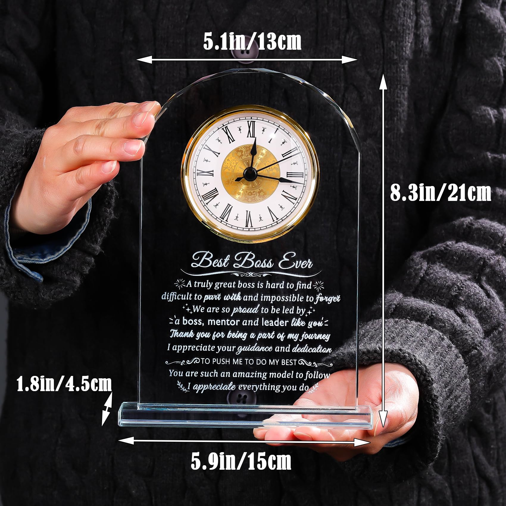 Reloj de cristal, regalo personalizado para mujeres, regalo de agradecimiento personalizado para hombres, reloj de jubilación, regalo para dama, jefa, despedida, idea de regalo para el día del jefe,