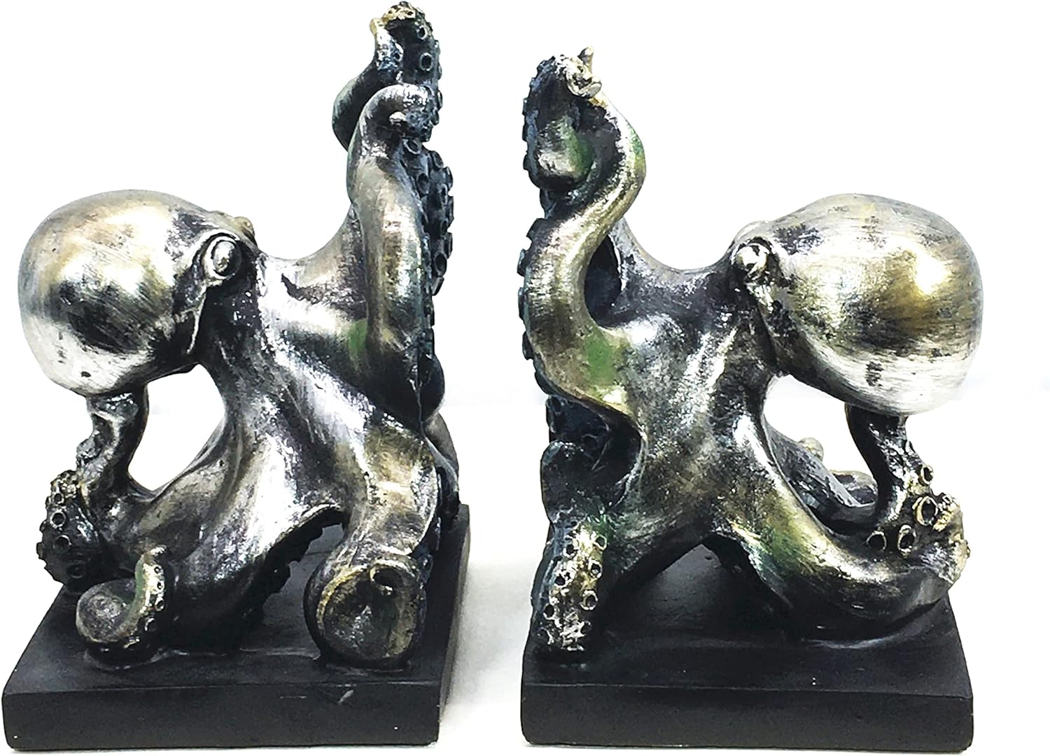 Bellaa 22999 Octopus Bookends Pirate Sailors Nautical Decorative Home Accents Cute Cool Bookshelf Support Book Ends Holder Stopper for Shelf Office Unique Vintage Antiques