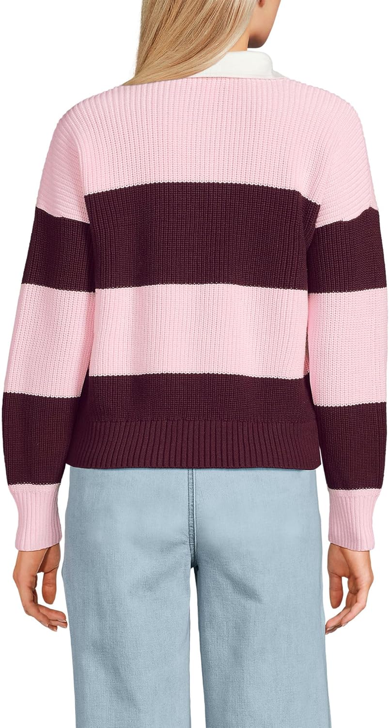 Lands' End Women's Drifter Rugby with Woven Collar Sweater