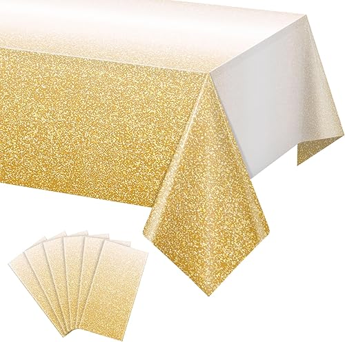 Paquete de 6 manteles de plástico color dorado degradado para fiestas, manteles desechables de color dorado pastel degradado para mesas