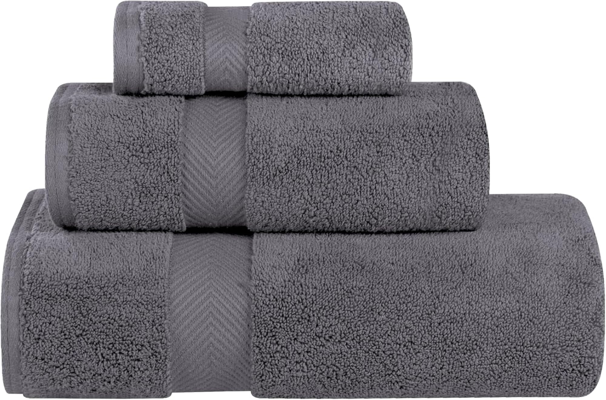 Superior Collection 100% Zero Twist Cotton Super Soft and Absorbent 3-Piece Towel Set, Grey, 3 Piece Towel Set