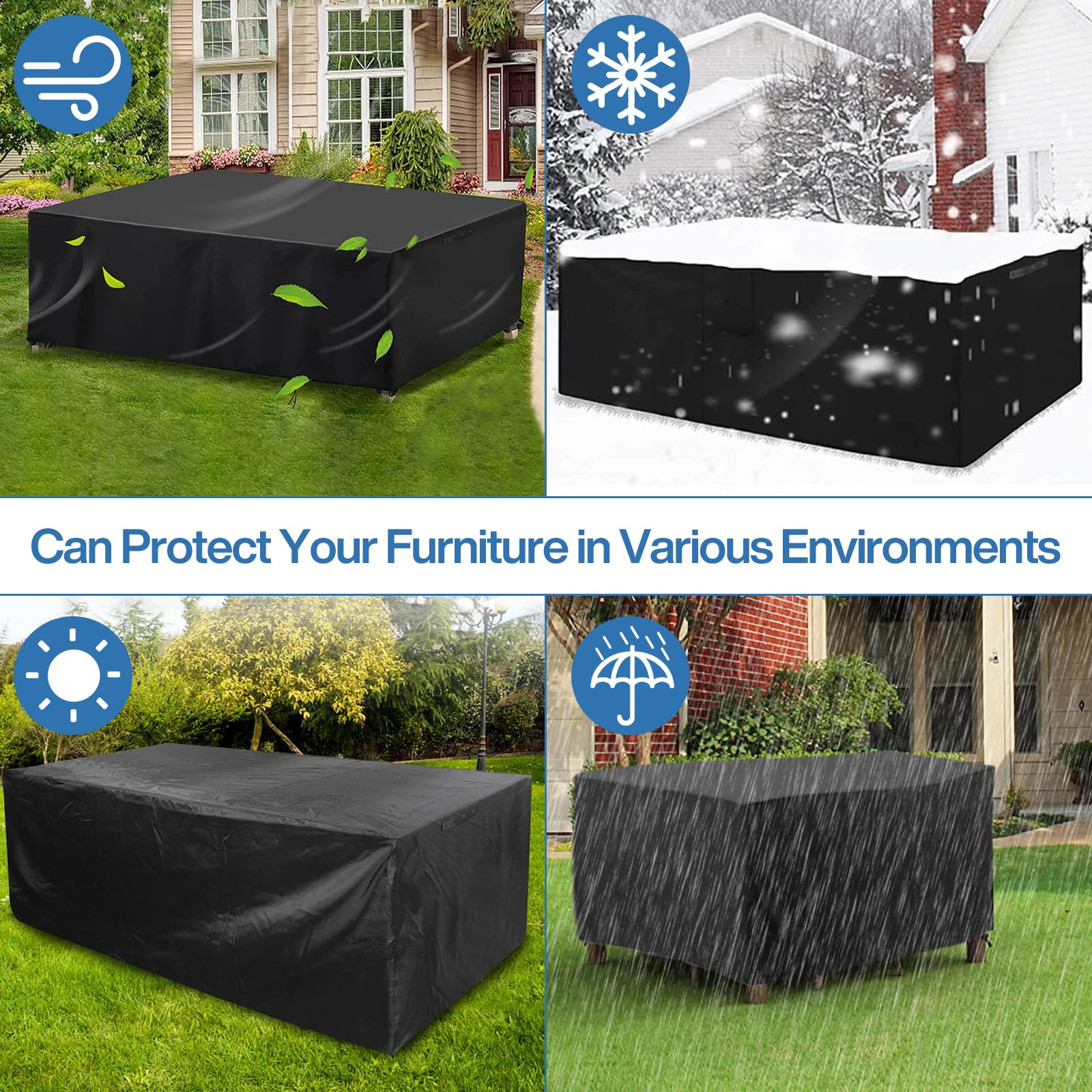 Funda para Mesa de Jardín, 420D Oxford Funda para Muebles de jardín Impermeable,Funda Sofa Jardin Exterior, Anti Viento Anti Uv Para Mesas Sillas Sofás Exterior Funda Protectoras,180x120x74cm