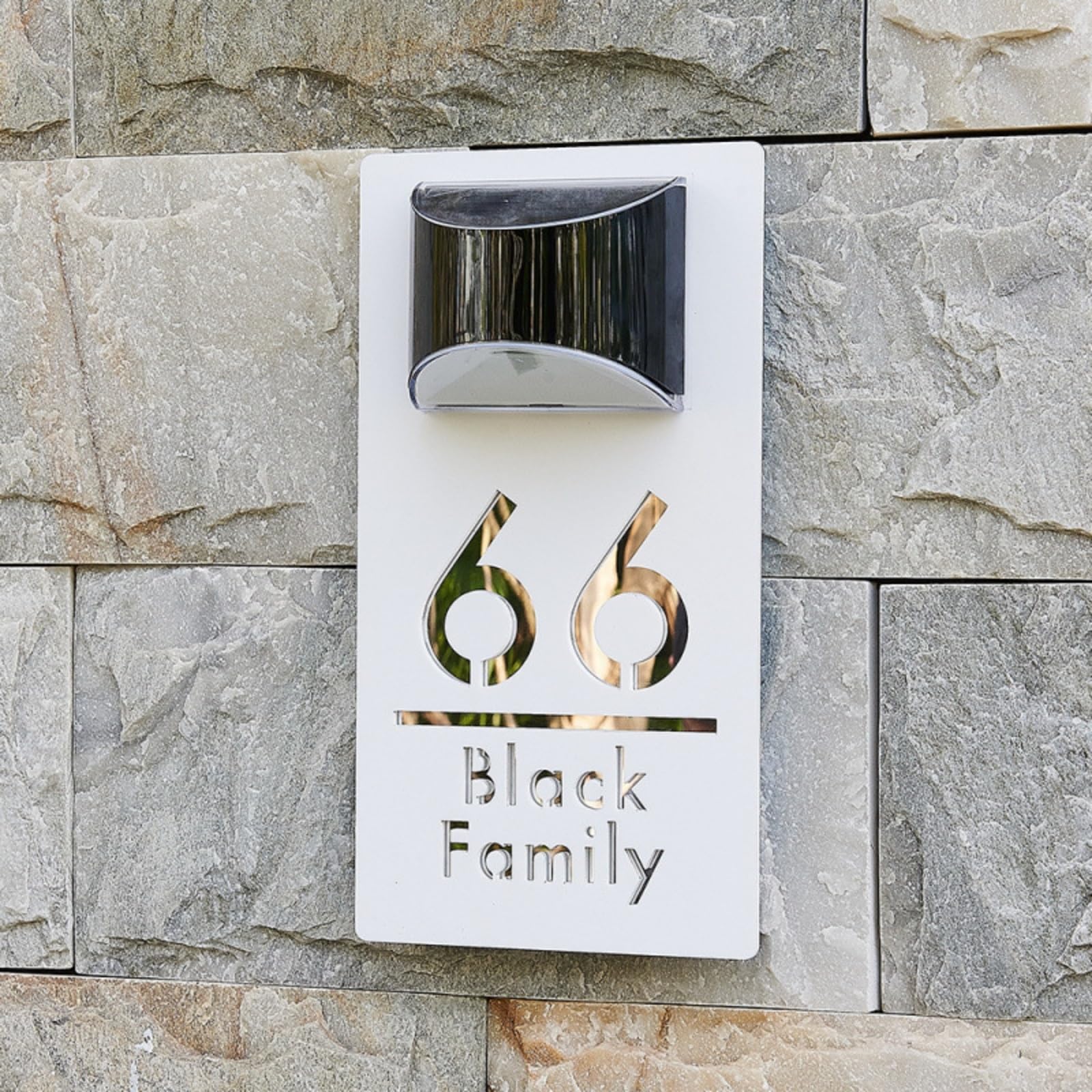 Número de Casa Solar, Señal de número casa LED Solar, placa dirección iluminada acrílica, puerta exterior, decoración moderna pared para el hogar para hogar,jardín(White Black)