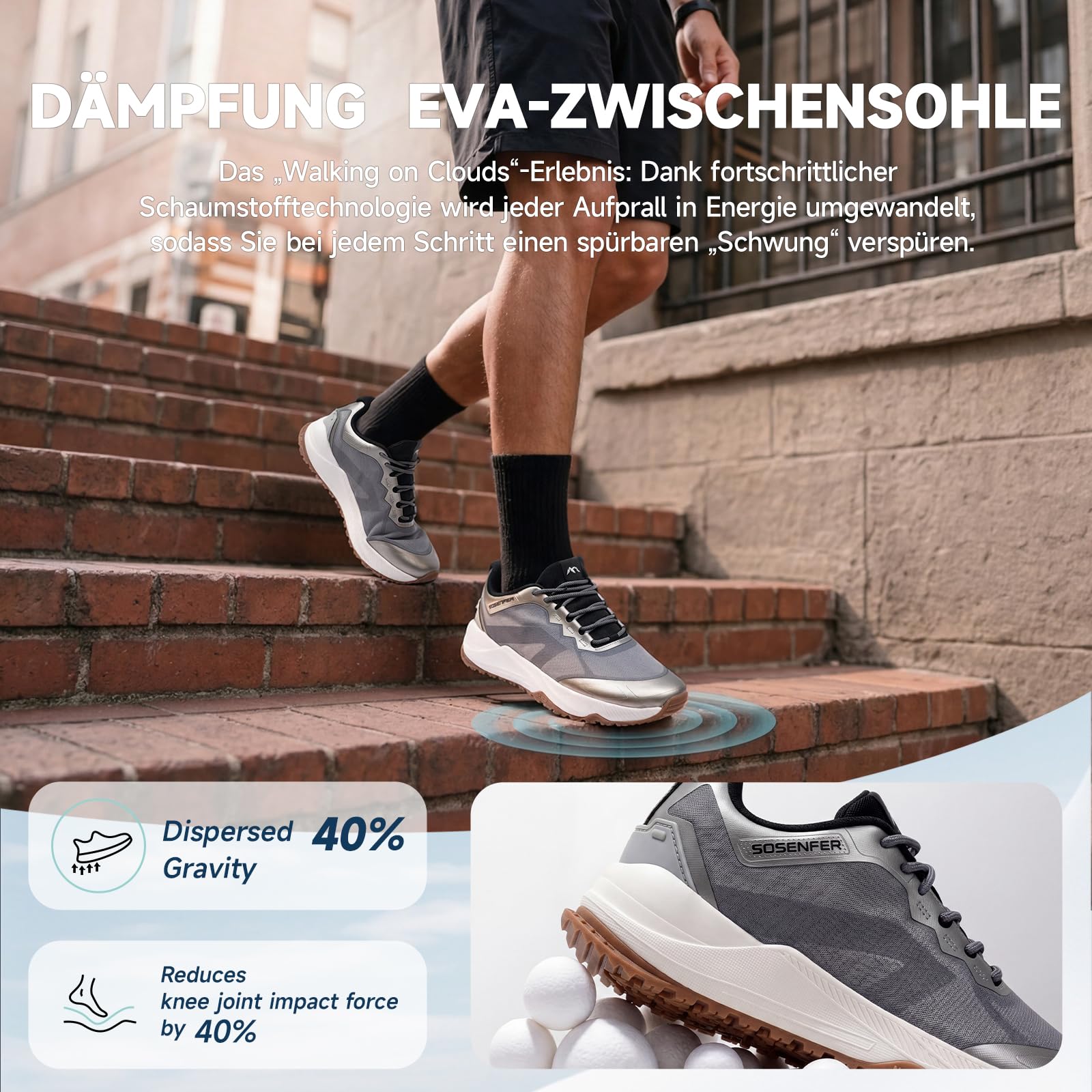 Sosenfer Laufschuhe Herren Sportschuhe Extra Breit Traillaufschuhe mit Dämpfung Leicht Atmungsaktive Straßenlaufschuhe Bequeme Turnschuhe für Gelände, Outdoor & Fitness Sport-92HUISE-44