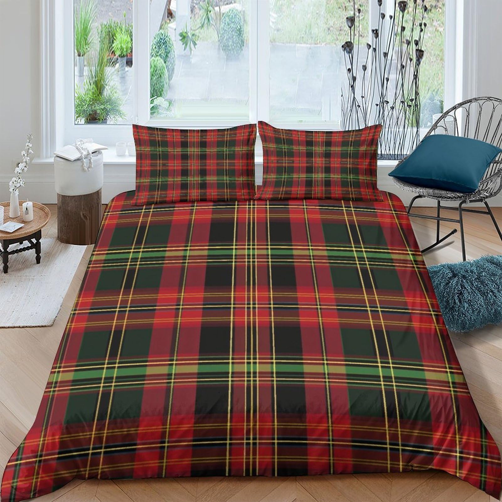 Ctjqhvkz Style-9 3D Printed Red Tartan Fitted Sheet Microfiber Plaid Bed Cover For Bedroom Guest Room Dorm Mattress Protection Decor Single（135X200cm）