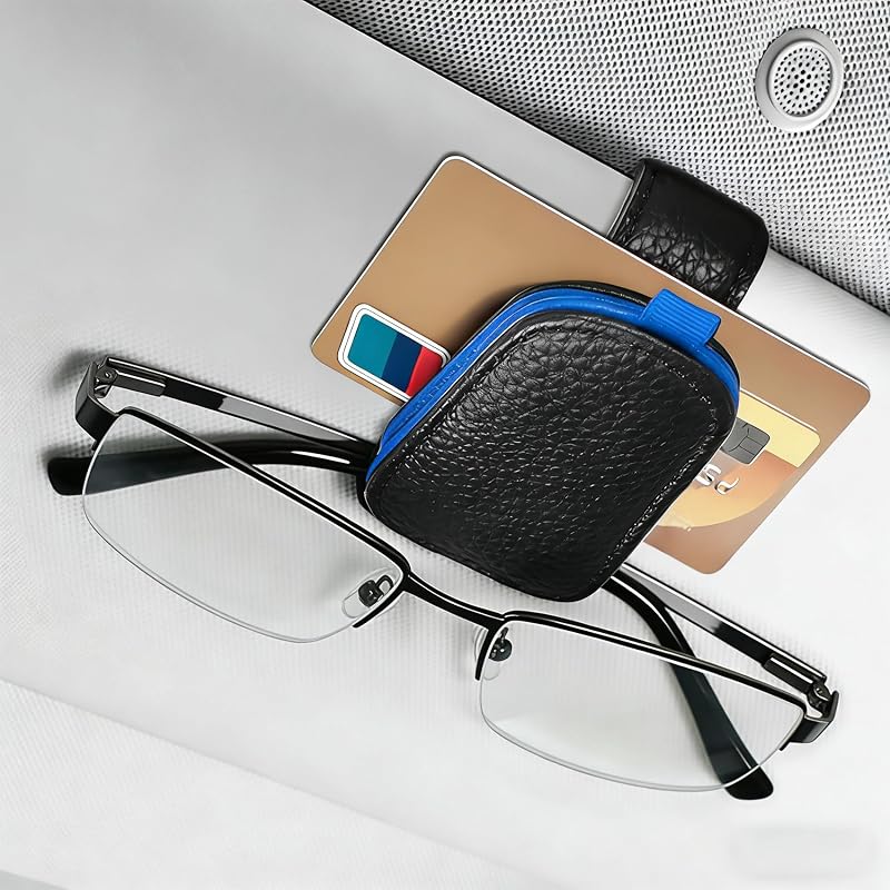 Suporte para Óculos de Sol para Para-Sol Automotivo com Clipe Magnético em Couro PU Lxsloet Preto e Azul, 1 unidade