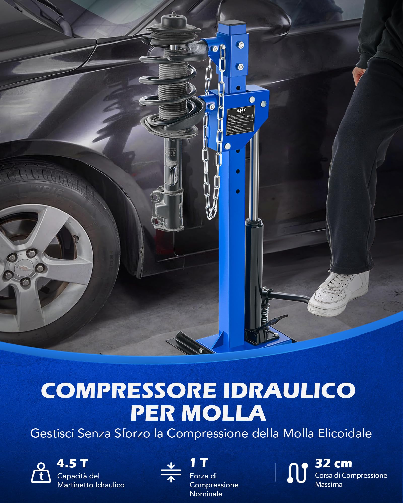 Orion Motor Tech 4.5T Compressore a Molla Idraulico Professionale Compressore Automatico Molla Elicoidale, Compressore per Molle e Ammortizzatori con 4 Fermagli a Molla per Auto, Camion e SUV