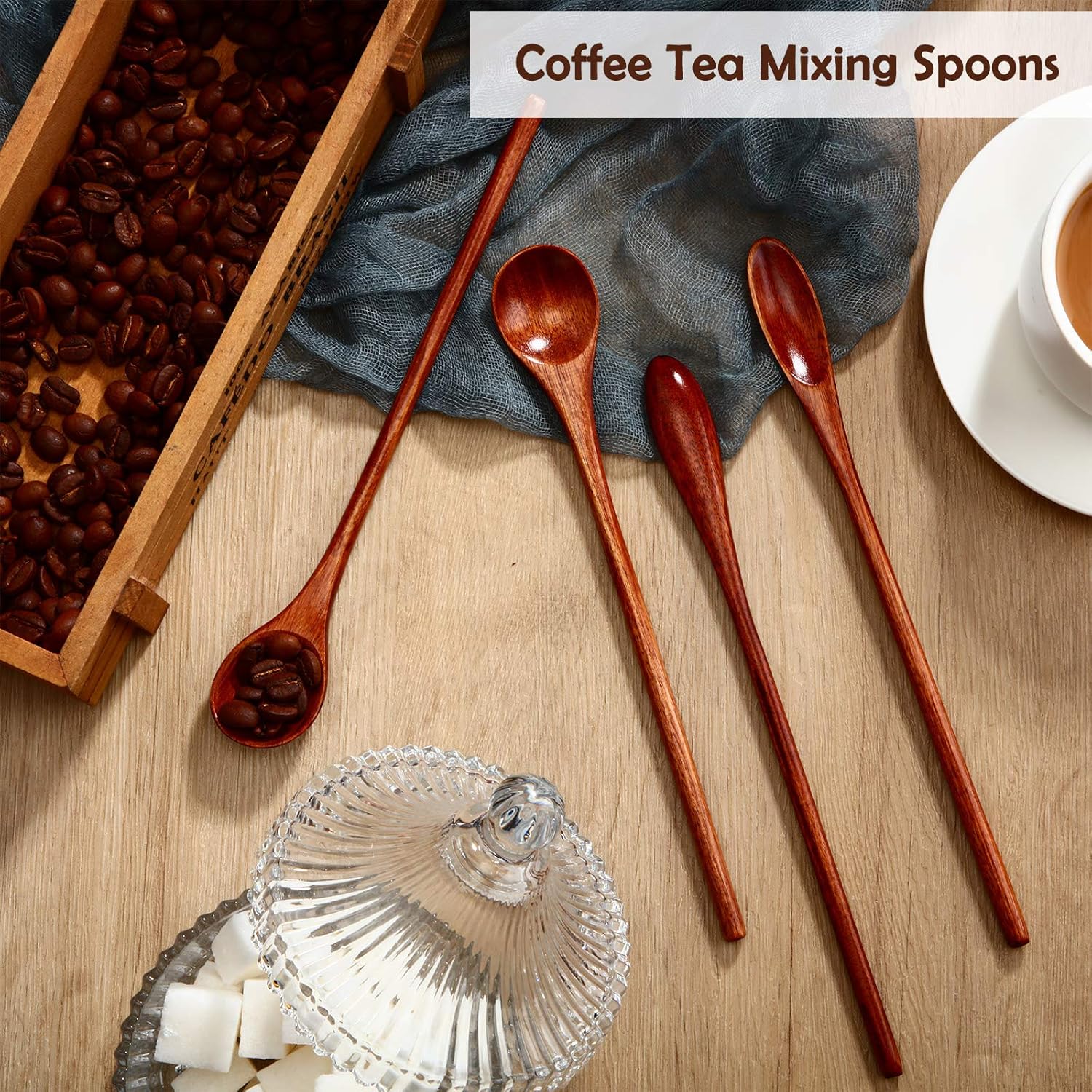 Wooden Coffee Spoons Long Handle Wooden Mixing Spoon Long Handle Wooden Teaspoon Handmade Wood Stirring Spoon for Kitchen Stirring (10, Kusunoki): Home & Kitchen