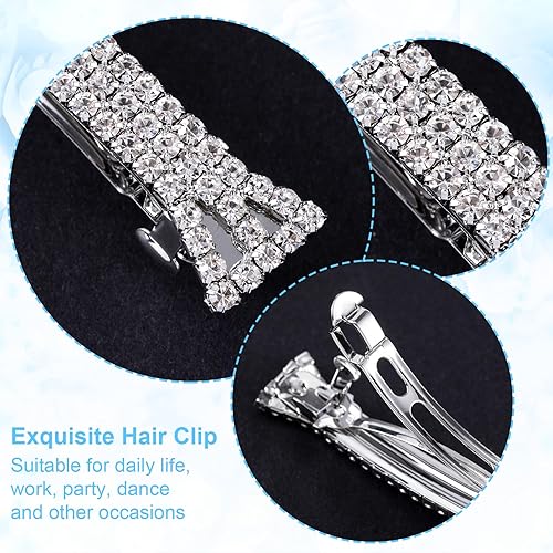Miniatura 4 de Pinzas para el cabello con diamantes de imitación, 4 unidades, pinzas para el cabello de cristal brillante, color plateado, pequeñas pinzas