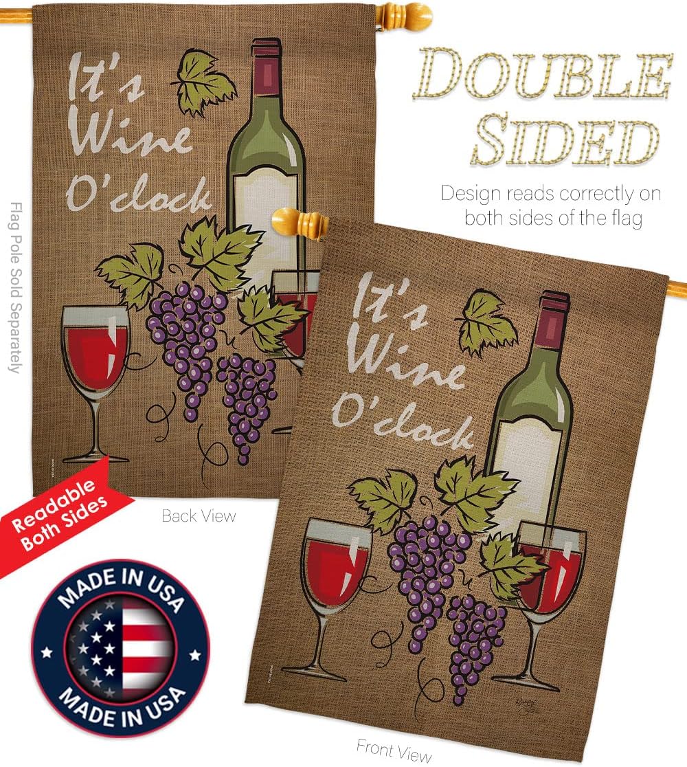 Breeze Decor - It's Wine Happy Hour & Drinks - Everyday Wine Impressions Decorative Vertical House Flag 28" x 40" Printed in USA