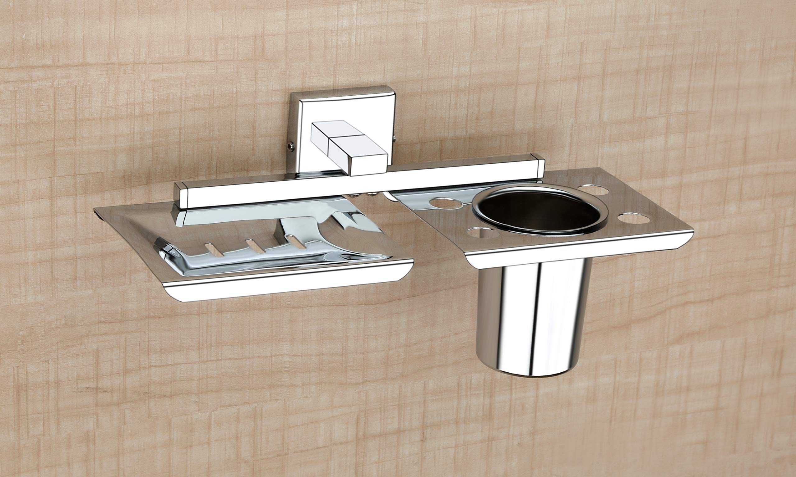 UNIK+ Soap Dish with Tumbler Holder or Soap Case with Toothbrush Stand, Wall Mounted Bathroom Tooth Brush Tumbler Stand with Soap Dish