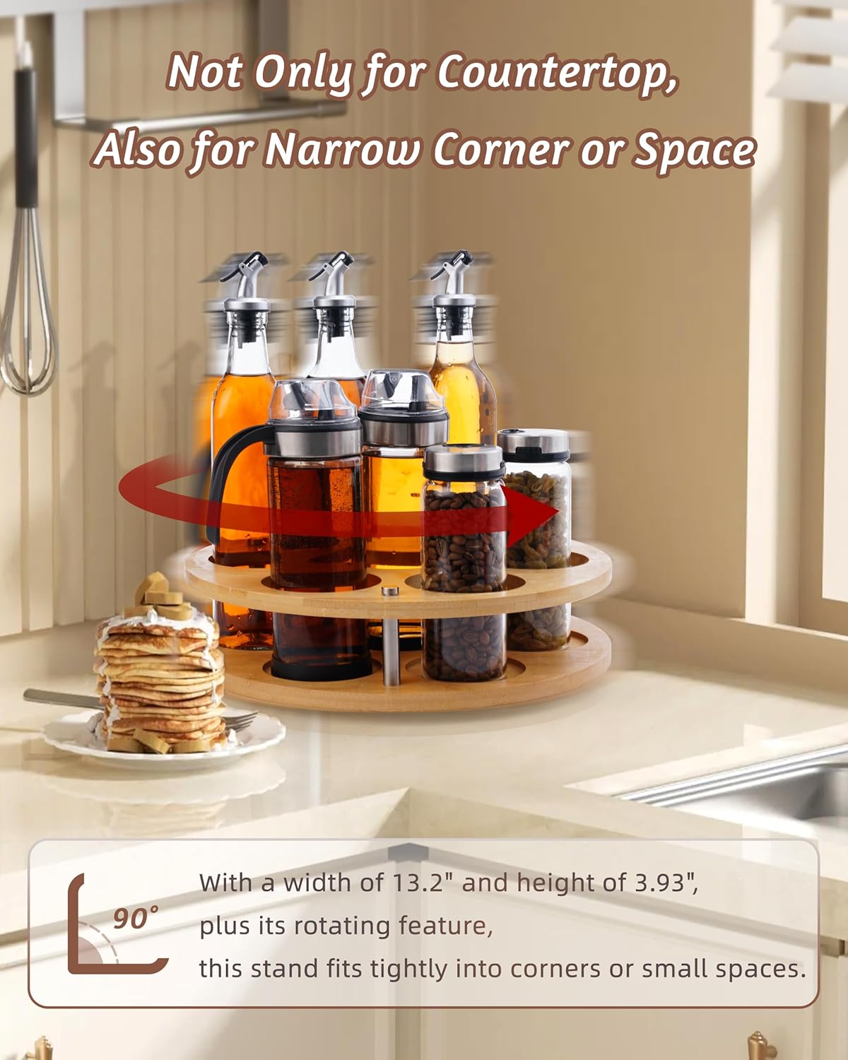 Rotating Wood Tumbler Organizer, 30 oz 40 oz Spinning Turnable Tumblers Holder, 360° Rotatable 7 Large Cups Bottle Tumbler Storage Display Stand, Rotate Syrup Organizer for Cabinet Countertop - Image 5