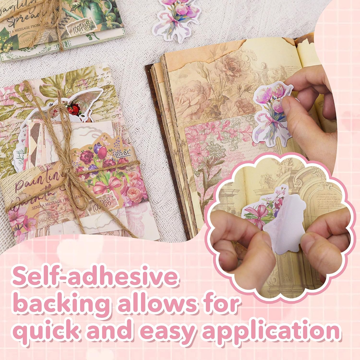 600pcs Vintage Scrapbook Paper Junk Journal Paper Scrapbook Supplies Kit Decorative Small Big Spring Aesthetic Art Pattern Collage Floral Cardstock Journaling Stickers Scrap Book for Wedding Valentine