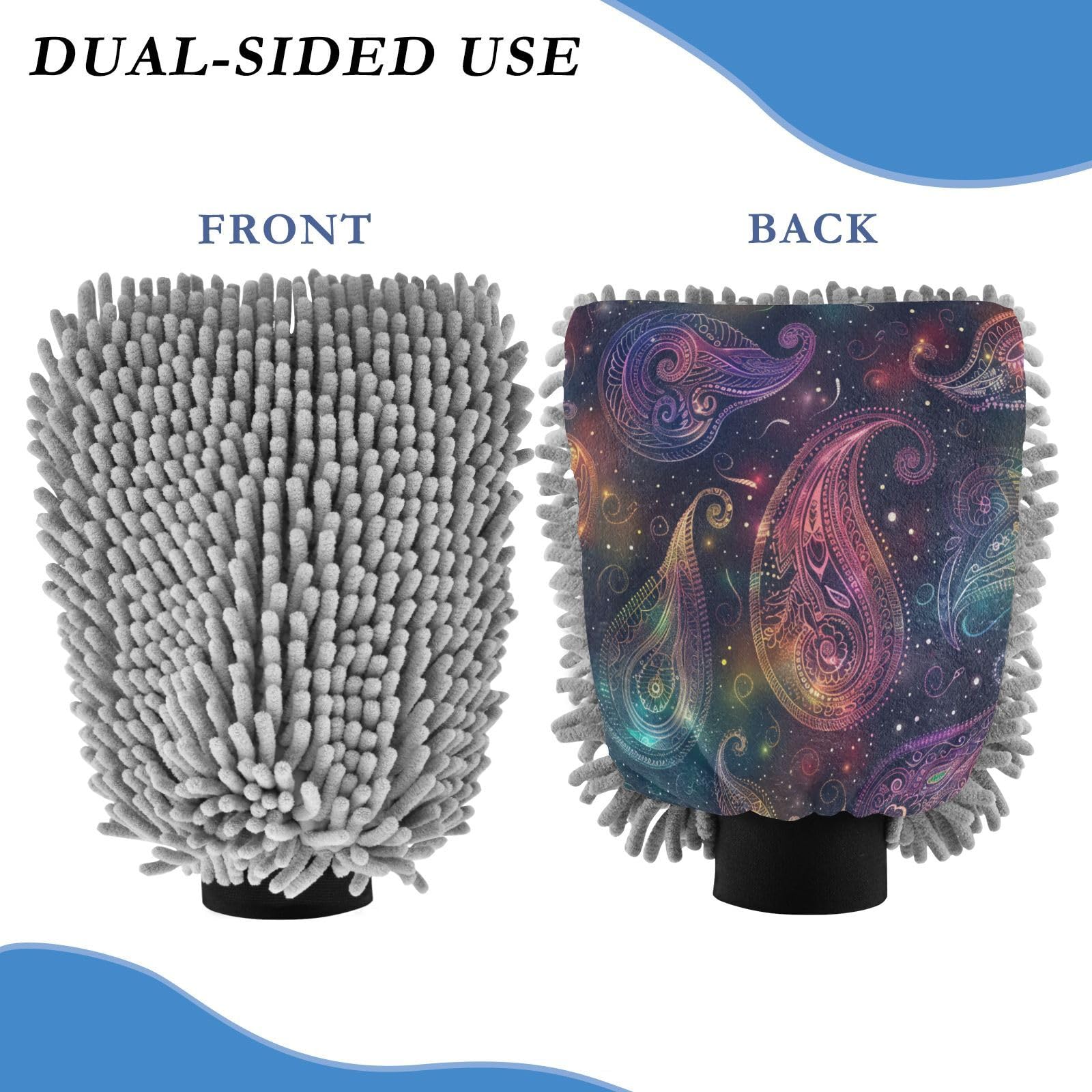 ALAZA Paisley Rainbow Nebula Car Wash Mitt Scratch Free, 2 Pack Absorbent Microfiber/Chenille Washing & Drying Mitts, L