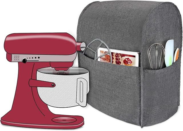 Luxja Dust Cover for 5.6-7.5 Litre KitchenAid Mixers, Cover with Pockets for KitchenAid Mixers and Extra Accessories (Compatible with All 5.6-7.5 Litre KitchenAid Mixers), Grey