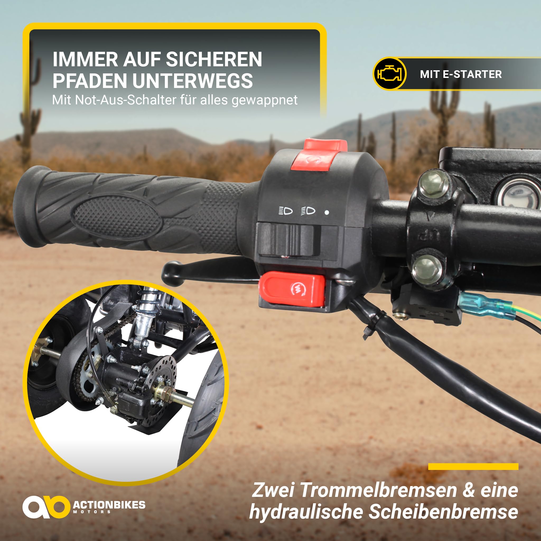 Actionbikes Motors Quad ATV S-8 Farmer 125 cc | 4-Takt 125ccm Motor bis 𝟓𝟎 km/h - Pocket Quad - Miniquad - Benzinquad - Benzin Quads - Fahrzeug für Jugendliche (Schwarz)