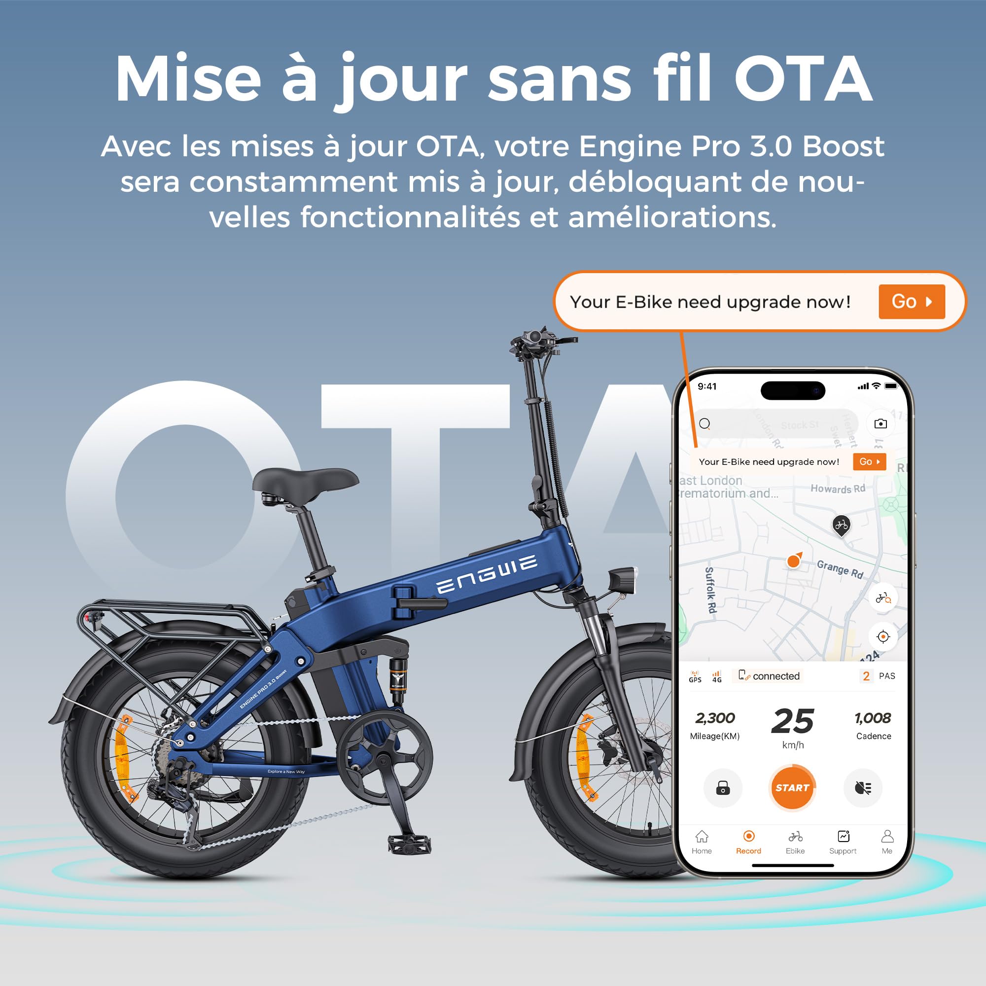 ENGWE Vélo Pliable Batterie 48V 15Ah 130km Capteur de Couche Freins Hydrauliques Engine Pro 3.0 Boost