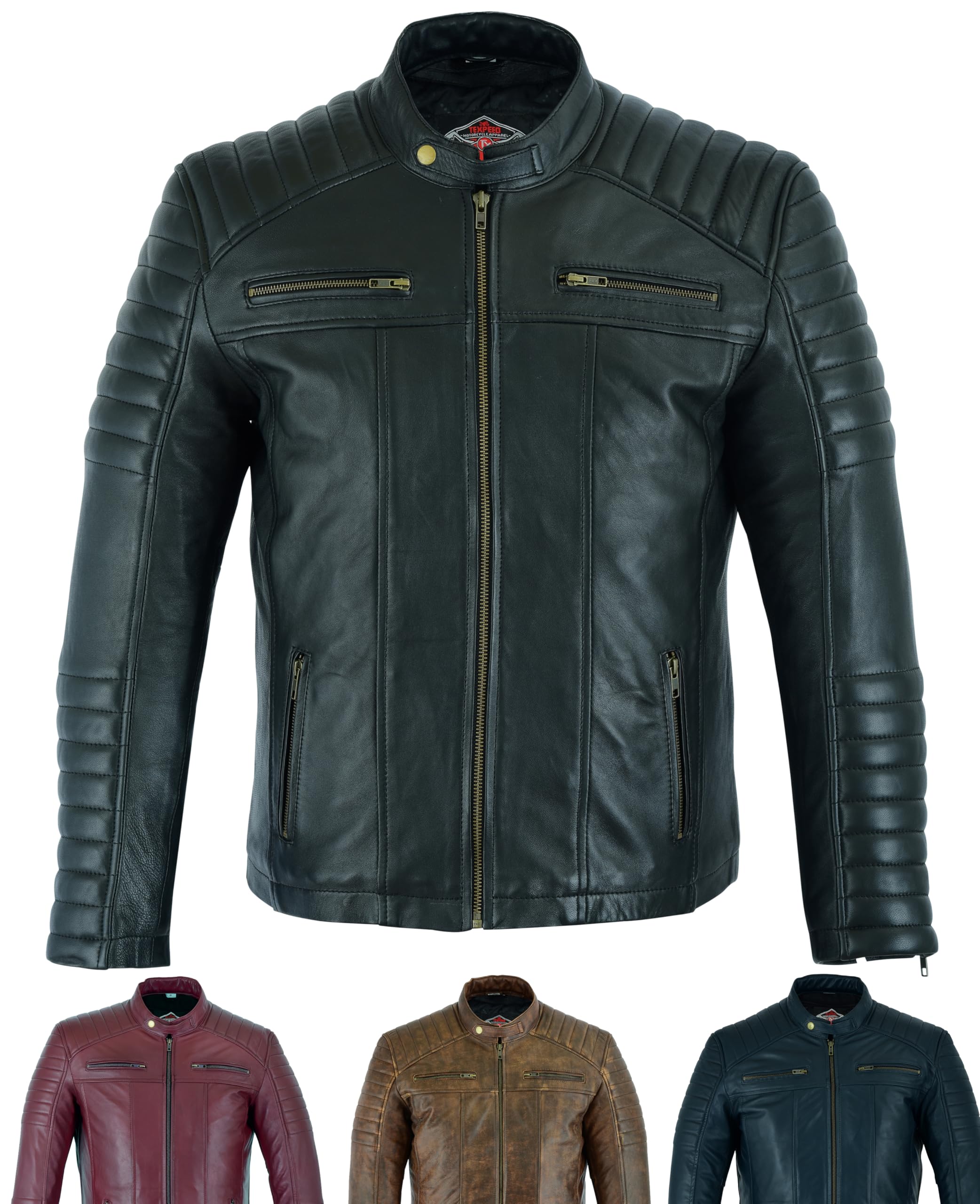 Mens Casual Leather Jacket - Real Genuine Soft Touch Sheepskin Biker Motorcycle Style Leather Coat
