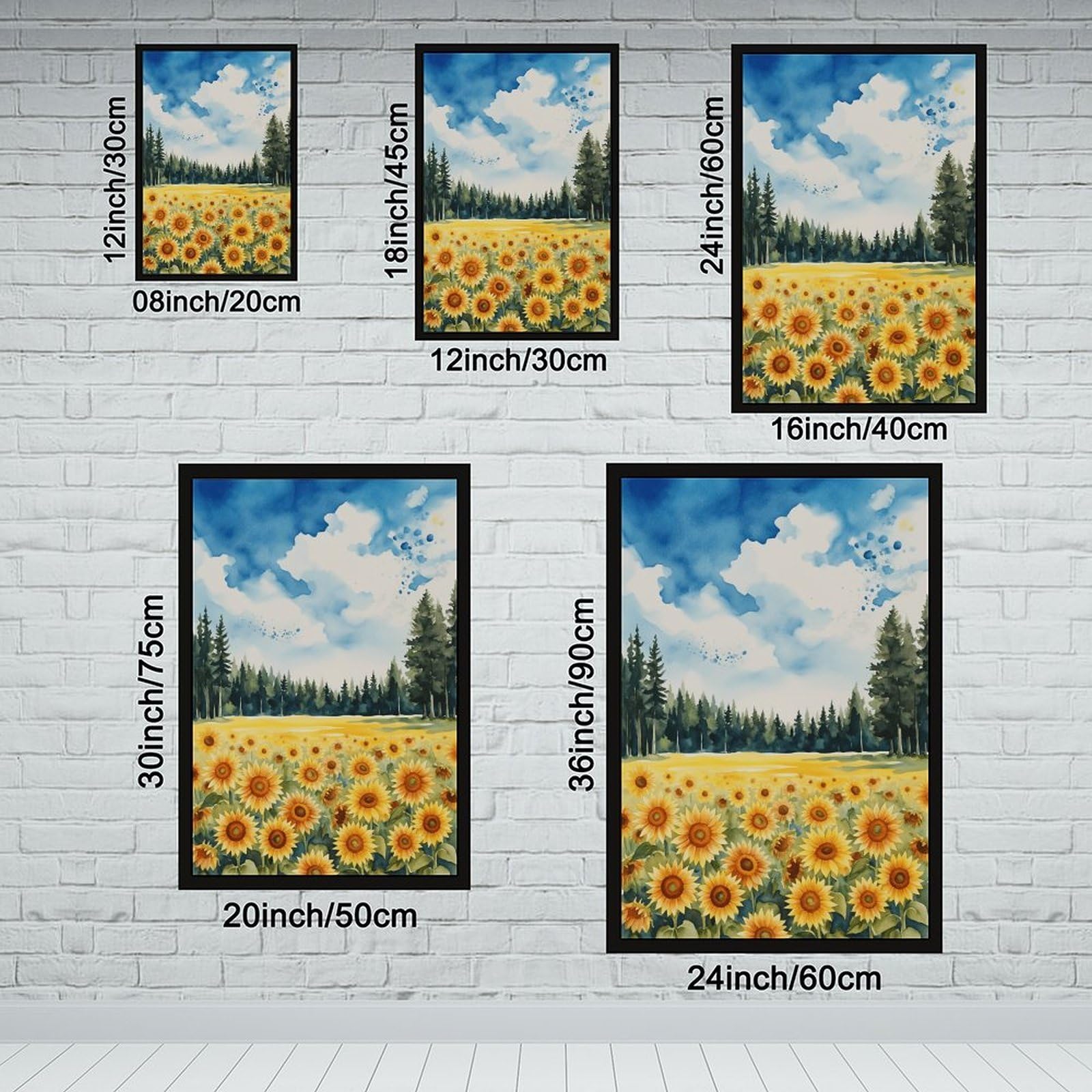 Mnyuein Póster de paisaje de verano de flores silvestres vibrantes, lienzo para decoración de pared, pinturas para sala de estar, dormitorio, marco negro, 30,5 cm de largo x 45,7 cm de ancho