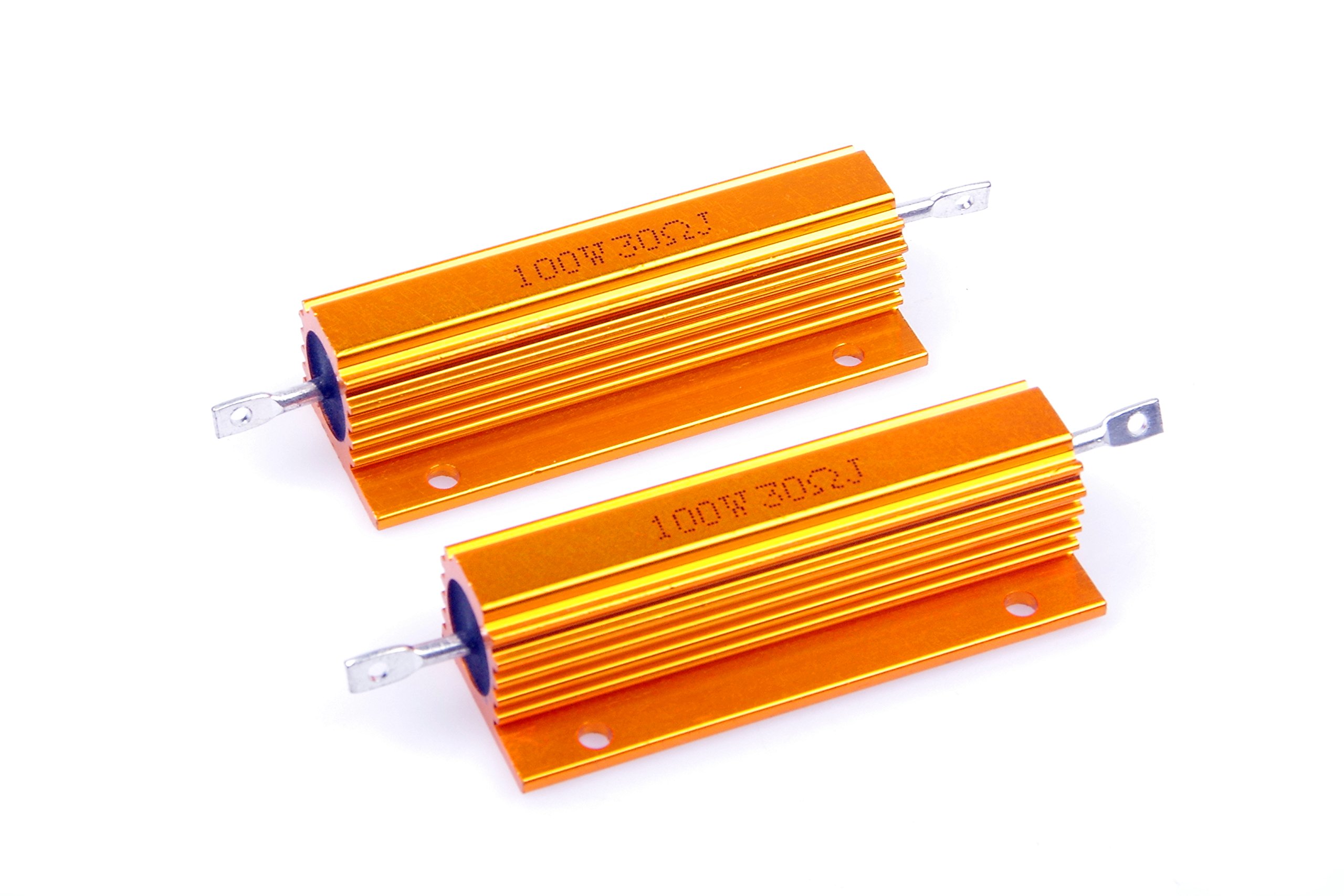 100 Watt 30 Ohm 5% Wirewound Resistor Electronic Aluminium Shell Resistors Gold Suitable for Inverter, LED Lights,Frequency Divider, Servo Industry 2-Pcs
