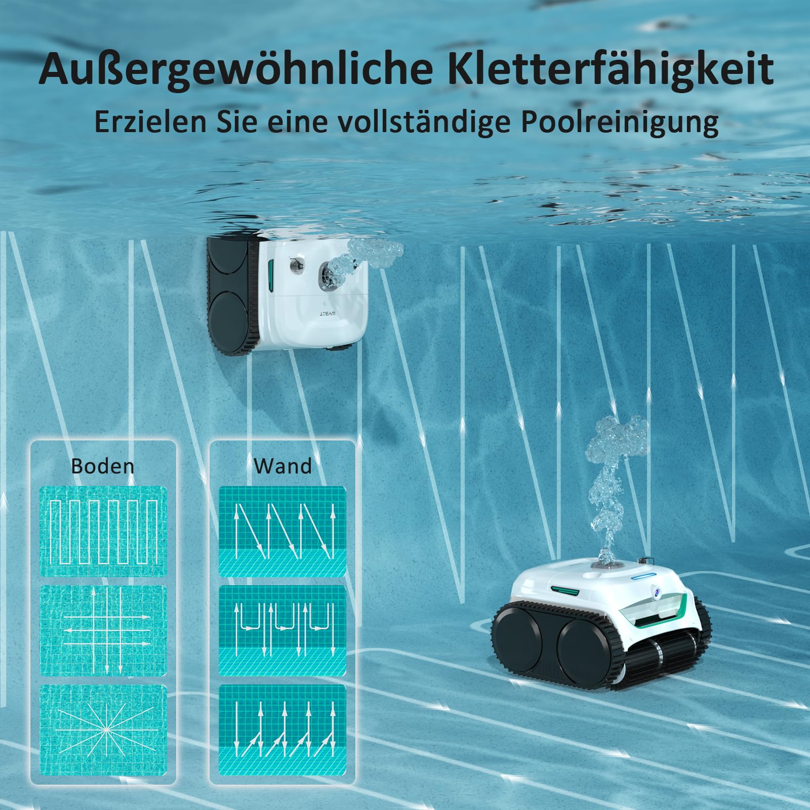 WYBOT C2 Vision AI, bezprzewodowy robot basenowy z akumulatorem, podłoga i ściana, dwuwarstwowa filtracja, wydajny odkurzacz, do basenów do 180 ㎡ (biało-zielona)