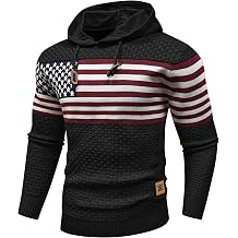 Zaitun Mens Hooded Sweatshirt Long Sleeve American Flag Knitted Hoodie Pullover Sweater