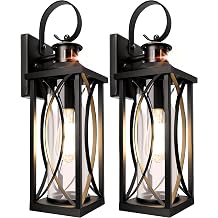 DBF Motion Sensor Outdoor Wall Lights, 2 Pack Outdoor Porch Lights Dusk to Dawn, Anti-Rust Exterior Light Fixture Waterproof with Glass & E26 Socket Wall Sconce for House Garage Patio Doorway, Black