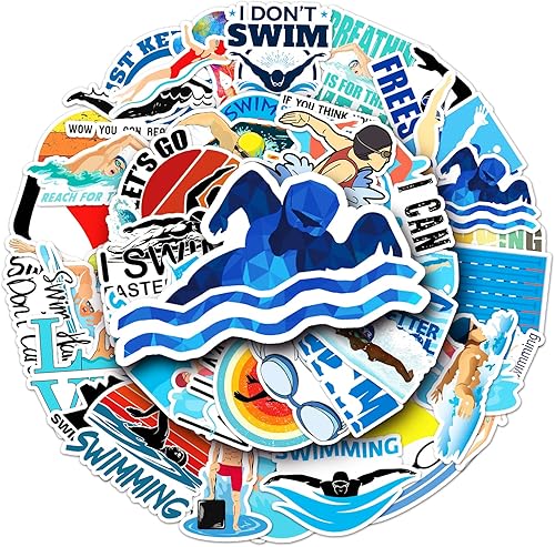 Miniatura 4 de 100 calcomanías de natación, vinilo impermeable para botellas de agua, laptop, cuaderno, álbum de recortes, equipaje, teléfono celular, casco, 100