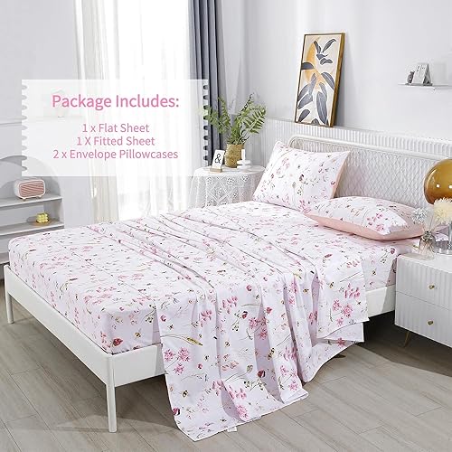 Miniatura 2 de RYNGHIPY Juego de sábanas con estampado de hojas y pájaros de granja, sábanas botánicas con fundas de almohada (pájaro, tamaño matrimonial)