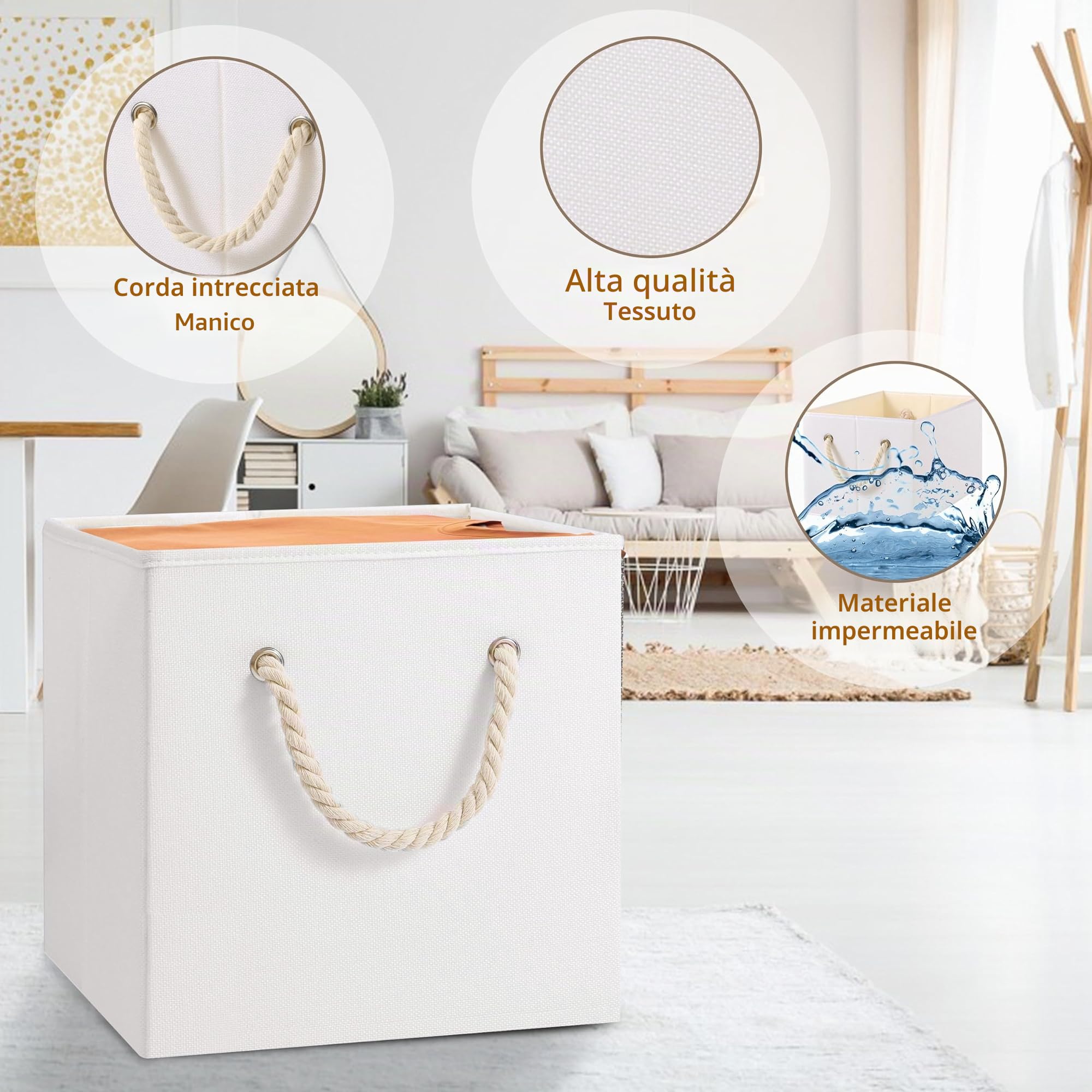 Yawinhe 4 Set Cubi Portaoggetti Scaffale,33x33x33cm Organizzazione,Bianco | Contenitori in Tessuto con Manico;Organizzatori per Armadio;Scatole Portaoggetti Pieghevoli,per Conservare Vestiti