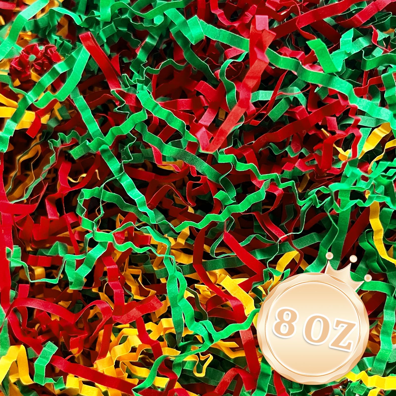 Zankubom 1/2LB Red Green Gold Crinkle Cut Paper Shred Filler Great for Gift Wrapping, Basket Fillers, Birthday, Gift Wrapping, Anniversary, Halloween