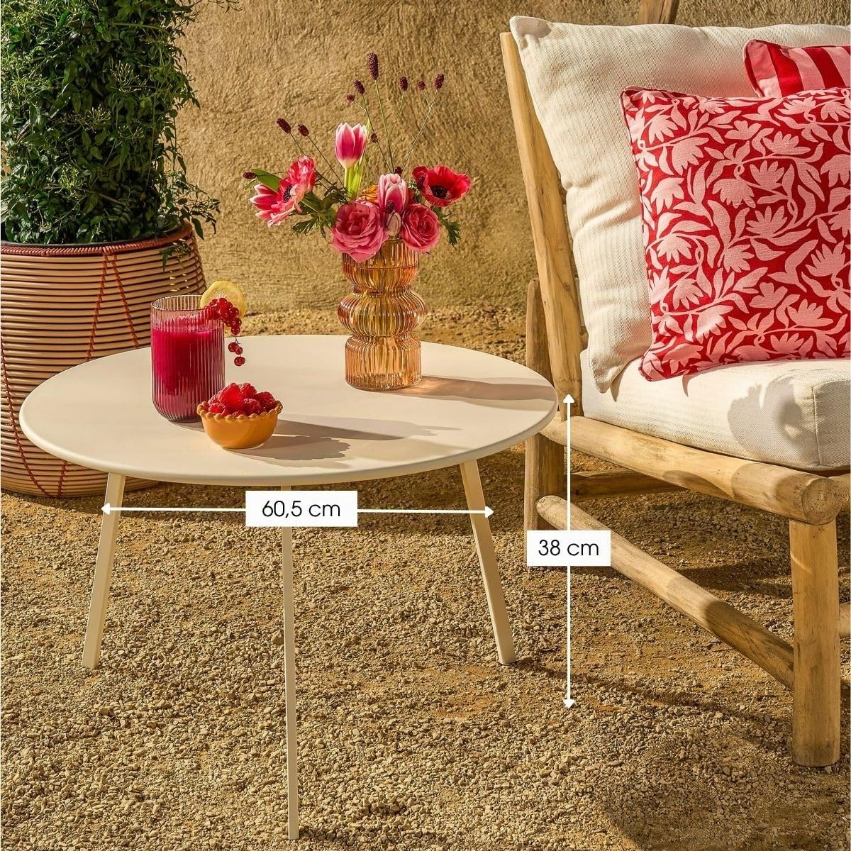 MICA Decorations Seatle Table d'appoint Ronde pour extérieur - Table Basse - Aussi comme Plante Stands - Métal - 38 x 61 cm - Crème
