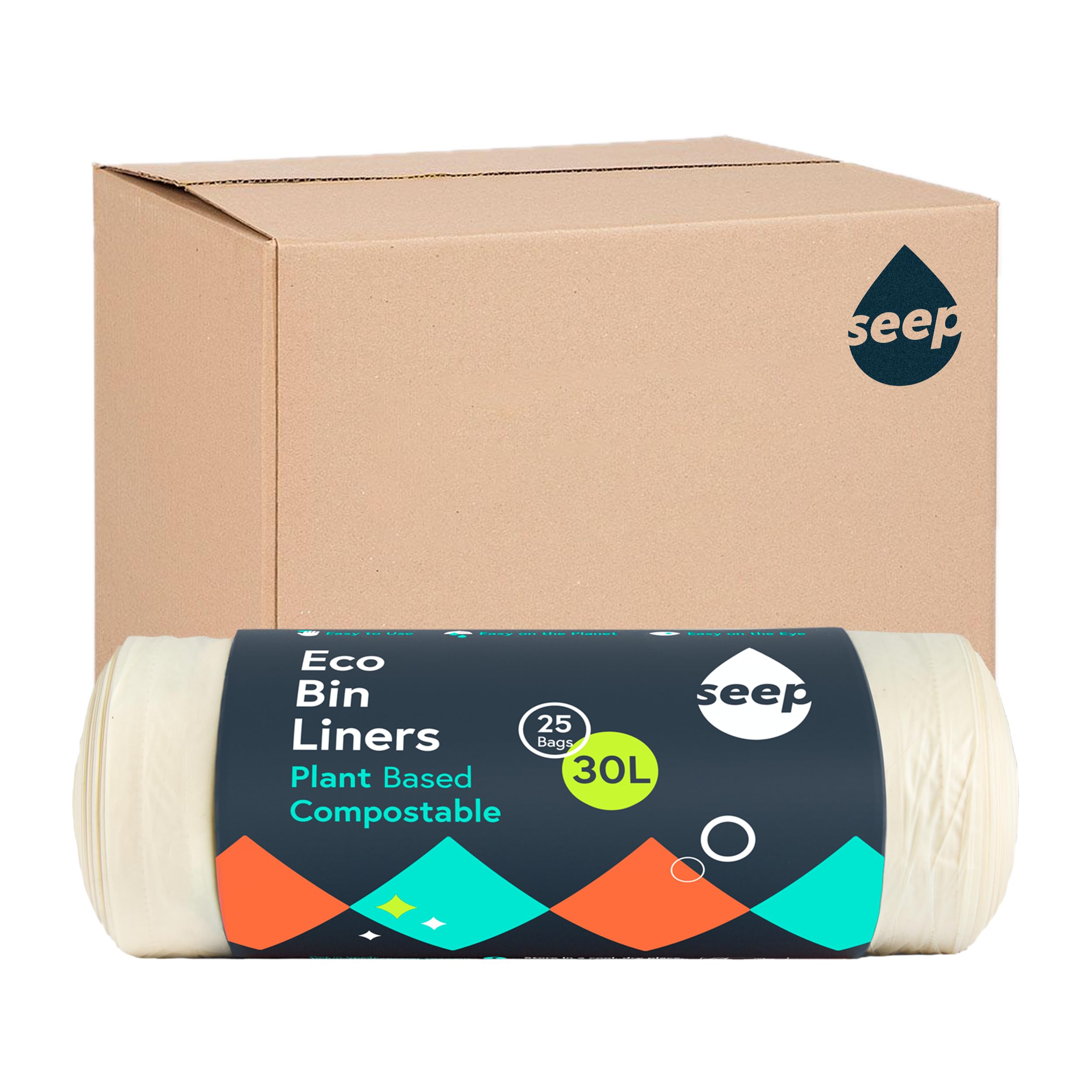 SEEP Bolsas de basura compostables de 30 litros, 10 bolsas de 75 bolsas – Bolsas de basura ecológicas de 30 L – Bolsas de basura grandes – Bolsas de basura transparentes biodegradables de 30 L | 10