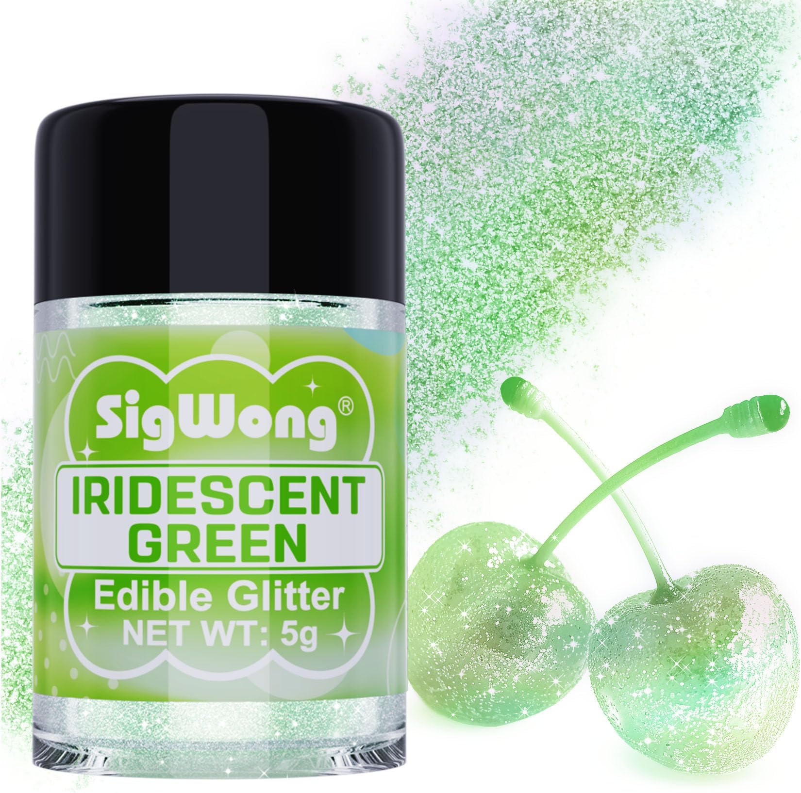 Iridescent Green Edible Glitter - 5g Food Grade Cake Decorating Shimmering Glitter, Edible Sprinkle Luster Dust for Drinks, Chocolates, Fondant, Strawberries, Cupcakes, Candy, Easter Cookie - Vegan