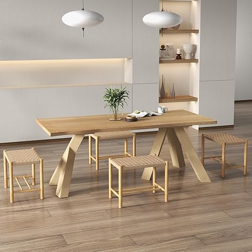 Miniatura 2 de Giantex Juego de 2 taburetes de madera, sillas bohemias sin espalda de 18 pulgadas de alto con patas de madera de goma, carga máxima de 330 libras,