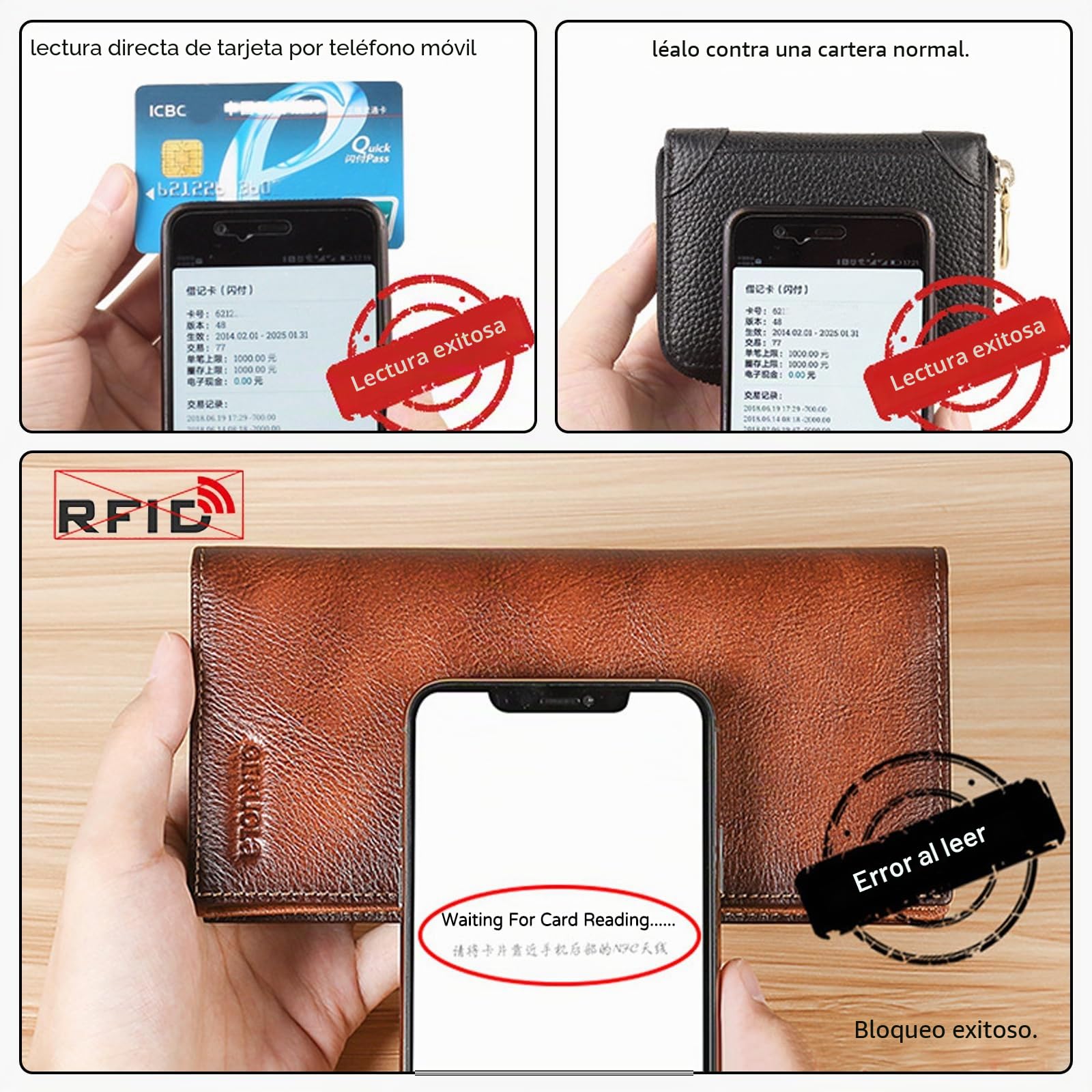 Cartera de Hombre Billetera Cuero Cartera con Protección RFID Tarjetero Monederos Larga Wallet con 12 Ranuras para Tarjetas Marrón