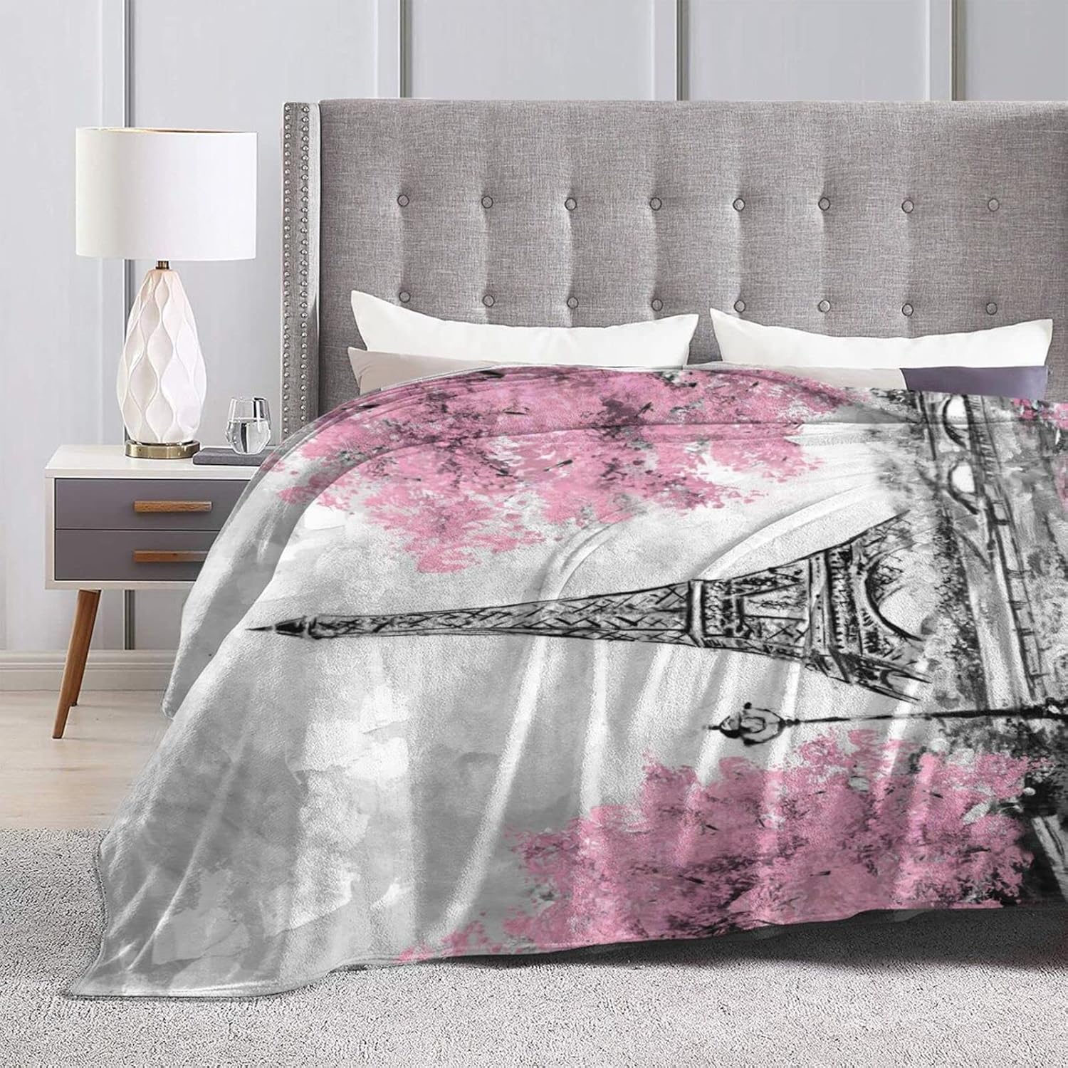 Perinsto Paris Eiffel Tower Throw Blanket Ultra Soft Warm All Season Decorative Fleece Blankets for Bed Chair Car Sofa Couch Bedroom 50"X40" - Image 4