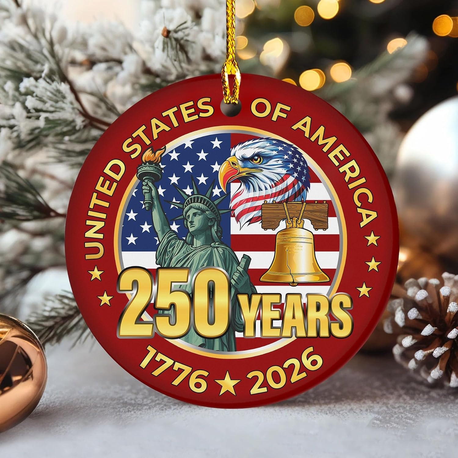 250th Independence Anniversary Ornament - Fourth of July Ceramic Ornaments - USA Freedom Celebration Decoration - 1776 2026 Ornament - Gift for Independence Day