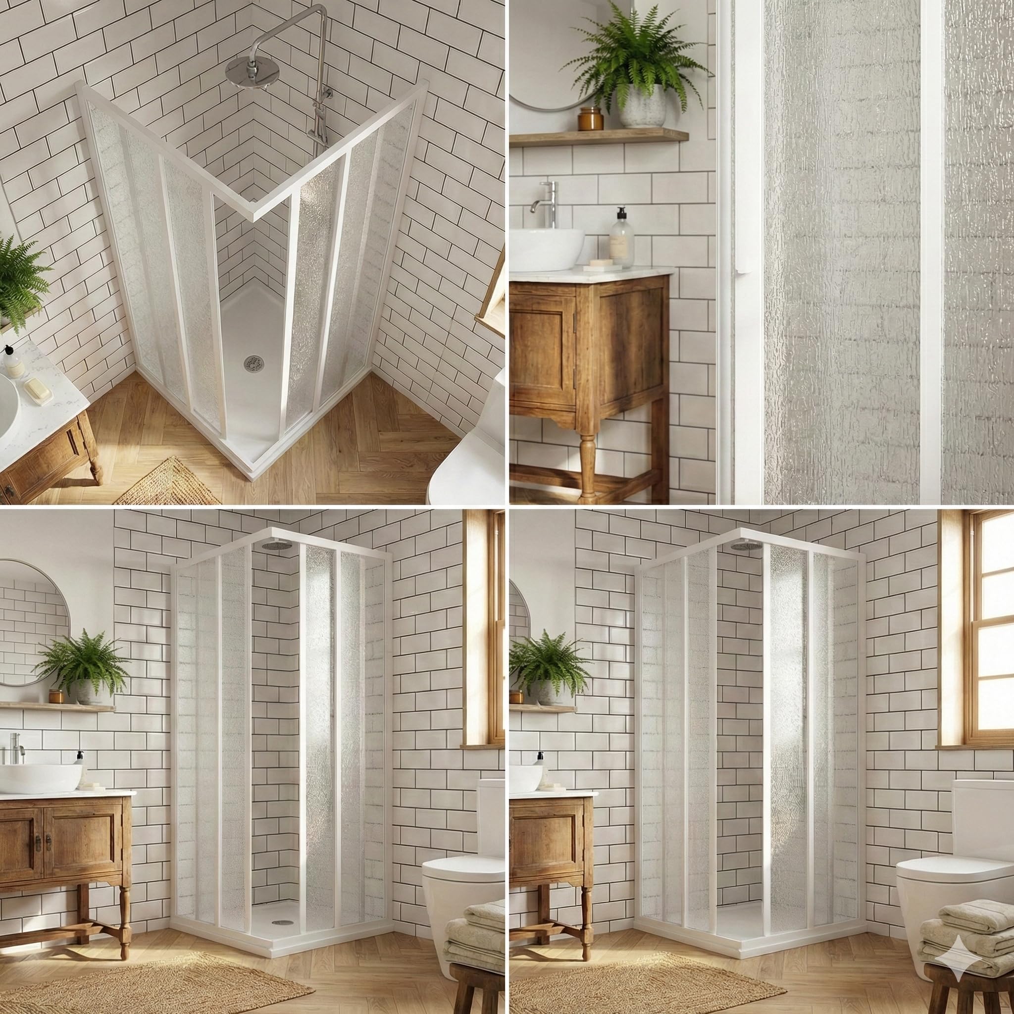 Box Doccia Camelia Telaio PVC Bianco, Pannelli Acrilico 1.5mm Effetto Goccia, Ante Scorrevoli, Apertura Angolare, Chiusura Magnetica, Regolabile, Installazione Facile, Reversibile (70x90 cm)