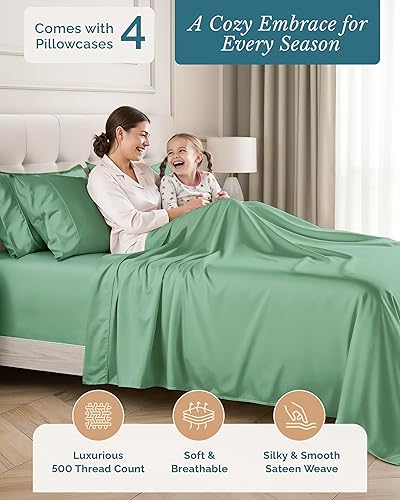 Miniatura 2 de Casa Platino Juego de sábanas 100% algodón tamaño King, 6 piezas con acabado satinado sedoso de 500 hilos, ideal para uso diario, ajuste de bolsillo