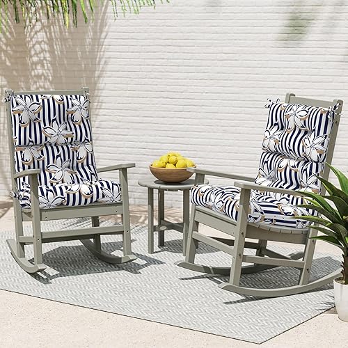 Miniatura 4 de Melody Elephant Cojines para silla mecedora para exteriores, cojines antideslizantes con respaldo para silla de patio, 44 x 22 x 4 pulgadas, juego