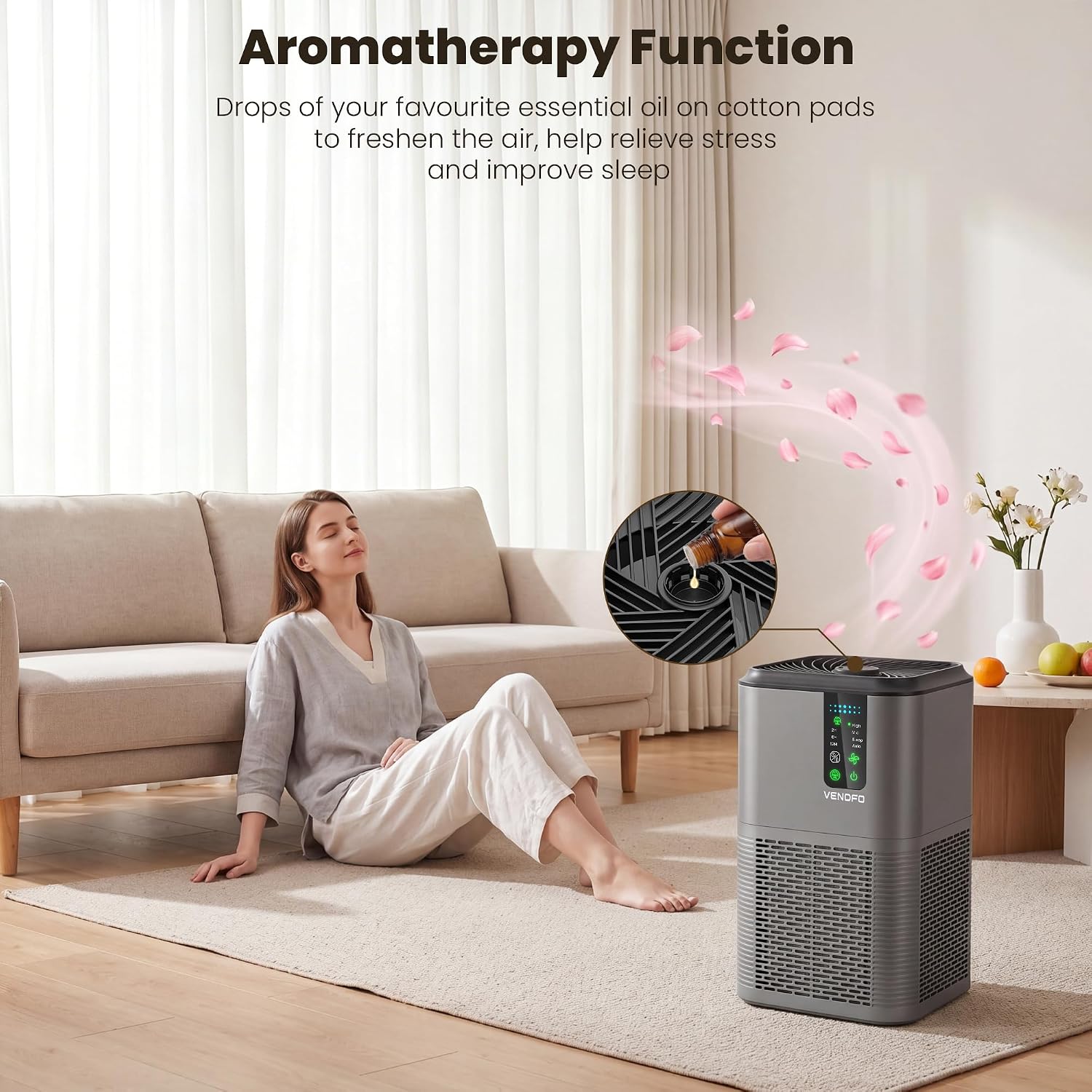 Air Purifiers for Home Large Room Up to 1750ft², Vendfo H13 HEPA Air Purifier for Bedroom with Auto Air Quality Monitor, Air Cleaner with Fragrance for Smoke Dust Pollen Pets Hair Odor, Grey Black