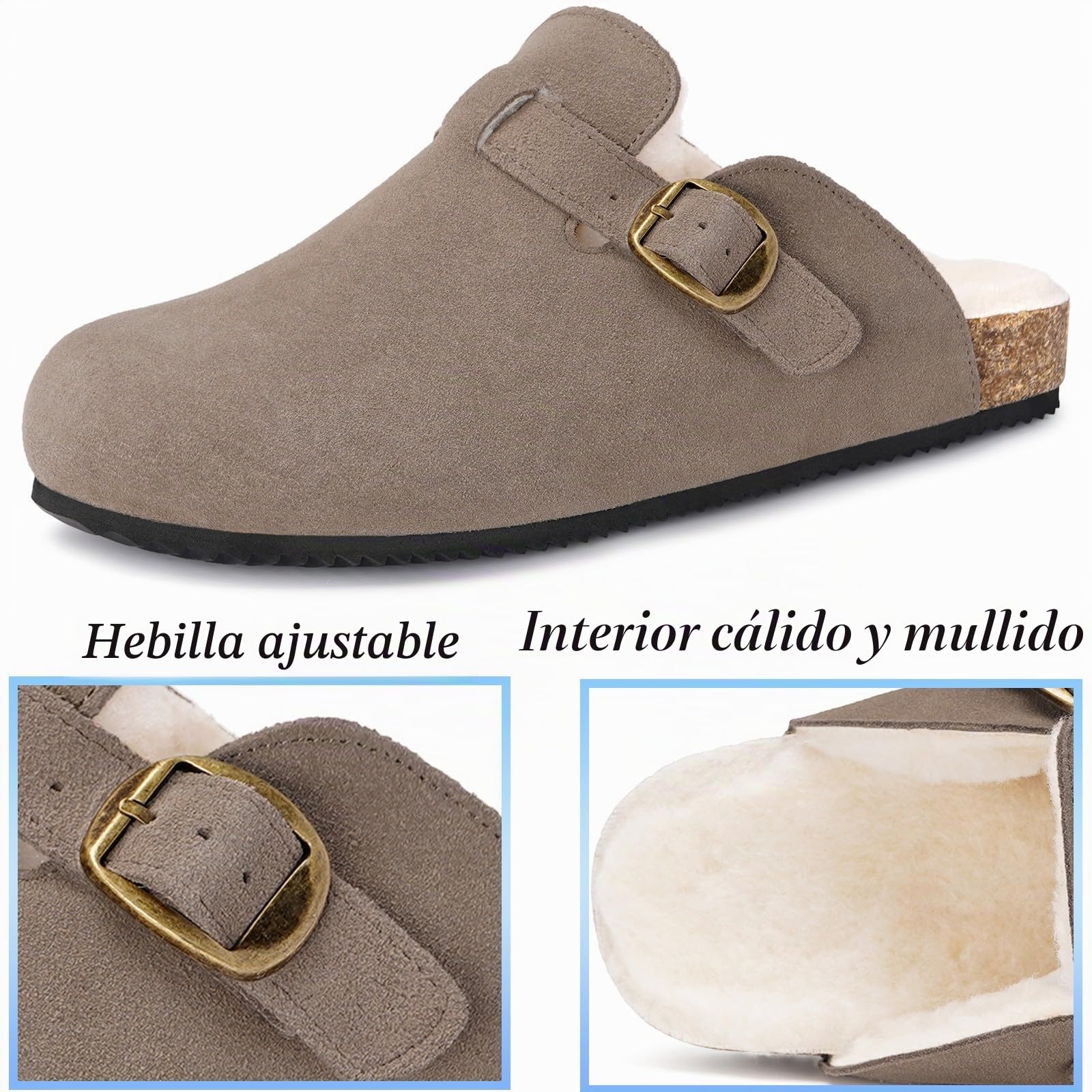 Dokela Zuecos Mules de Piel para Hombre Mujer Invierno Cálido
