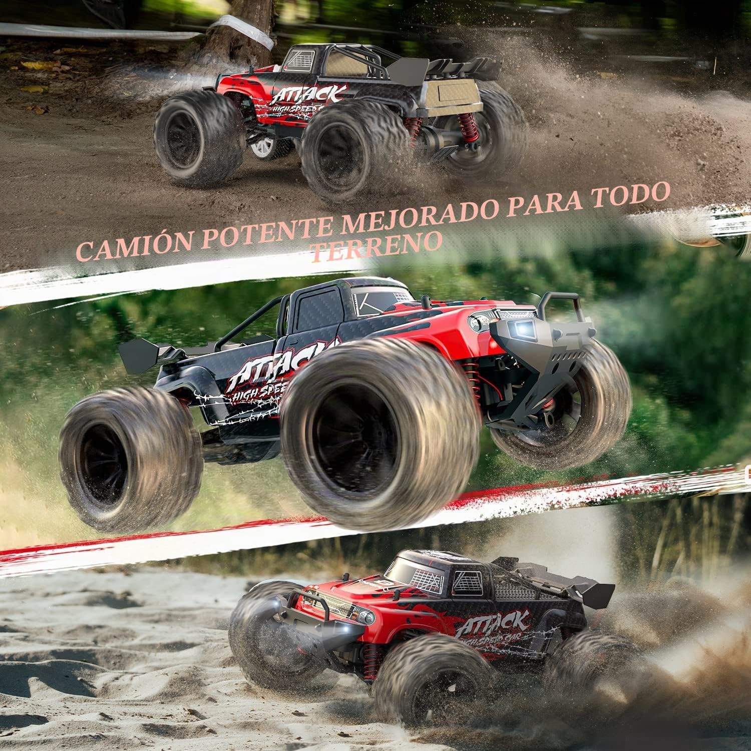 DEERC 9500E Coche RC Todo Terreno Escala 1:16, 4x4 de Alta Velocidad 40 KPH, Control Remoto de 2,4 GHz Con 2 Baterías, Camión Monstruo Todoterreno Para Adultos y Niños