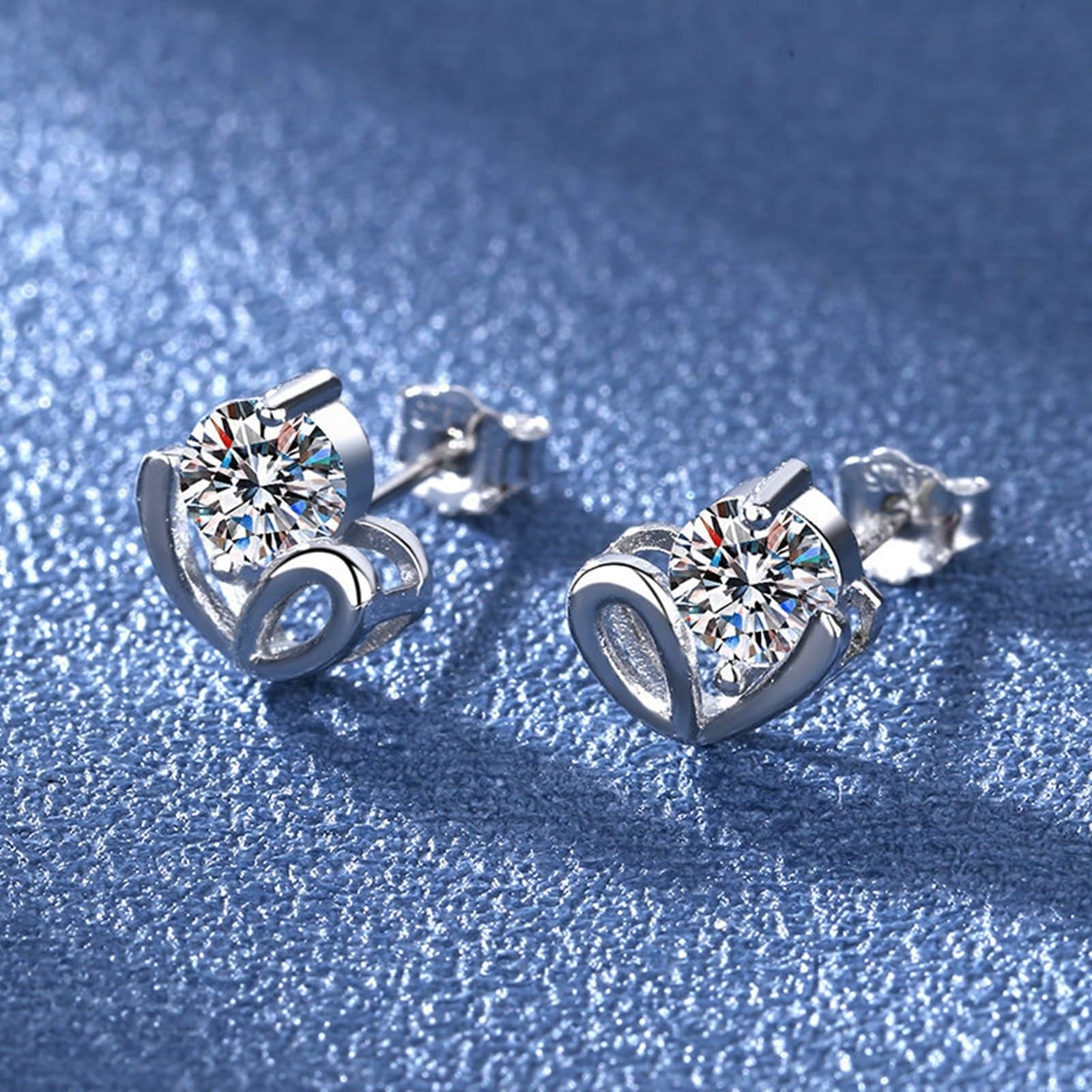 AMDXD Schmuck Damen Ohrringe 9K Weißgold 375, Herz Ohrstecker mit Moissanit, Au375 Gold Ohrringe Nickelfrei Echt Schmuck
