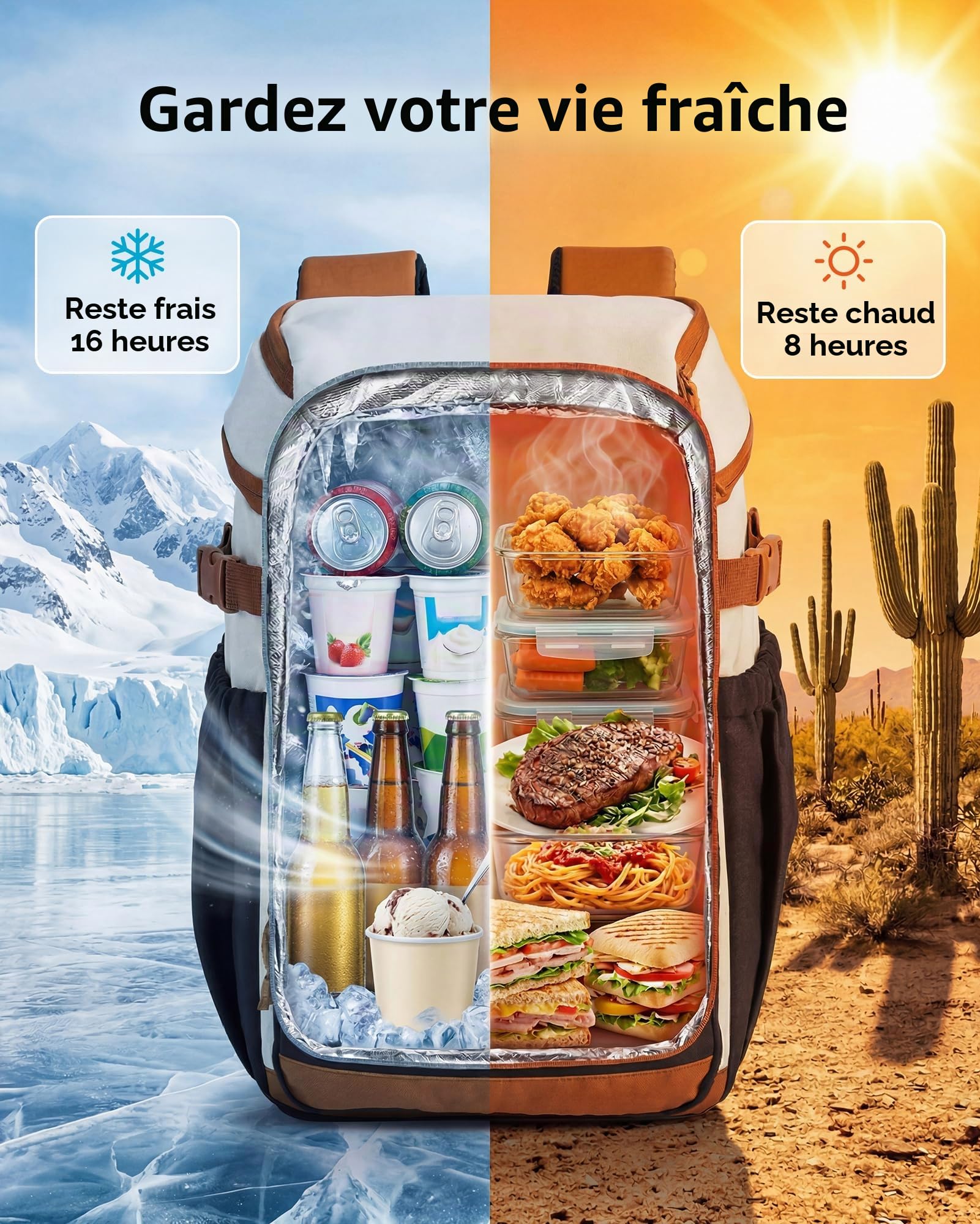 TOURIT Sac à Dos Isotherme – Sac à Dos léger de 21 L avec décapsuleur – Peut contenir 30 canettes