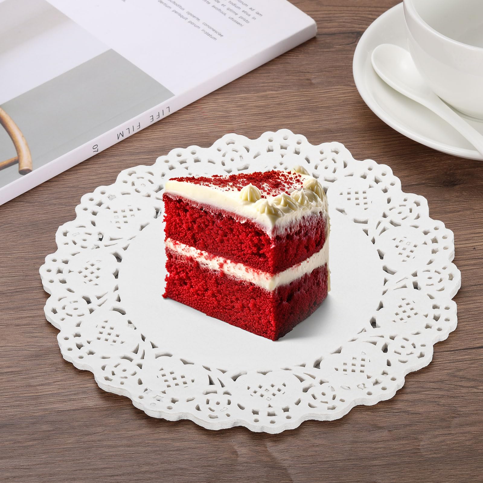 uxcell 1000 tapetes de papel de encaje blanco de 7.5 pulgadas, redondos, desechables, manteles individuales de papel decorativos para bodas, cumpleaños, pasteles, postres, vajillas y alimentos