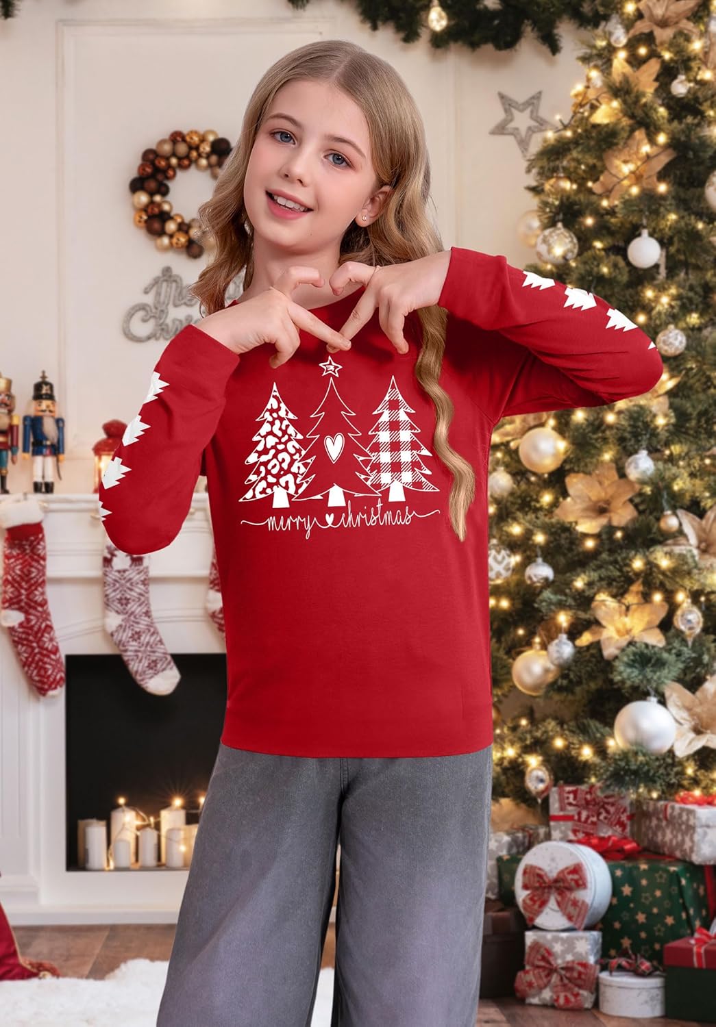 Kids Christmas Shirt Boys Girls Merry Christmas Tshirt Xmas Tree Long Sleeve Tops 5-14y - Image 3