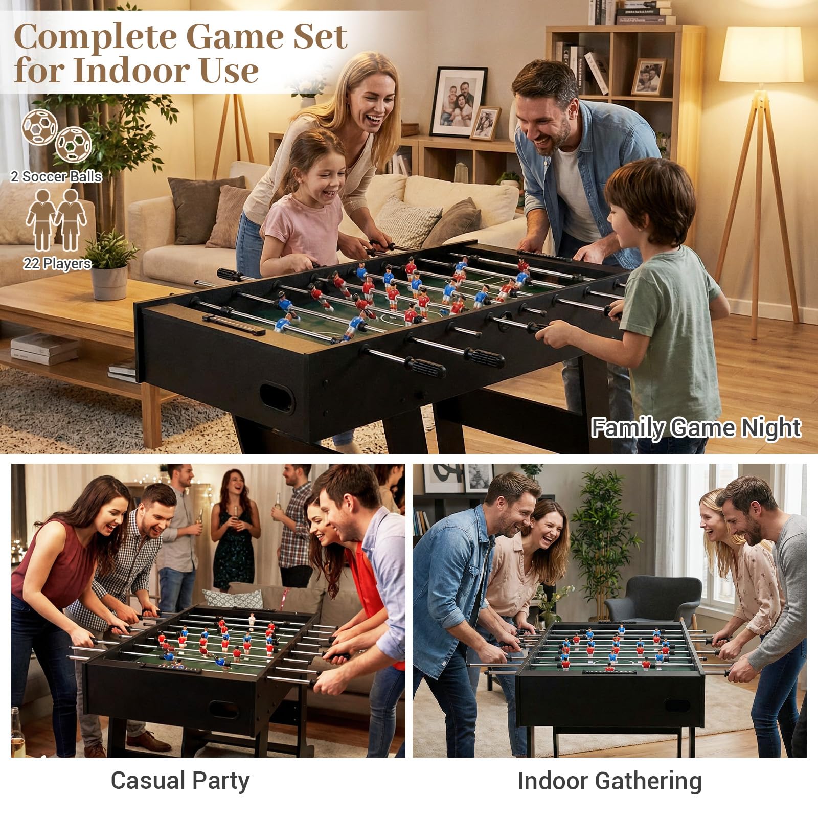 HOMASIS Kickertisch, klappbarer Tischfußball inkl. 22 Kicker, 2 Bällen & 2 Punktezähler, Tischkicker für Erwachsene & Kinder, Fußballtisch, Spieltisch für Partys & Bars, 121 x 60,5 x 81 cm